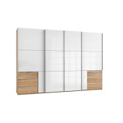 Schwebetürenschrank Level 36 C Syncro-Technik 350 x 216 cm braun/ Glas weiß